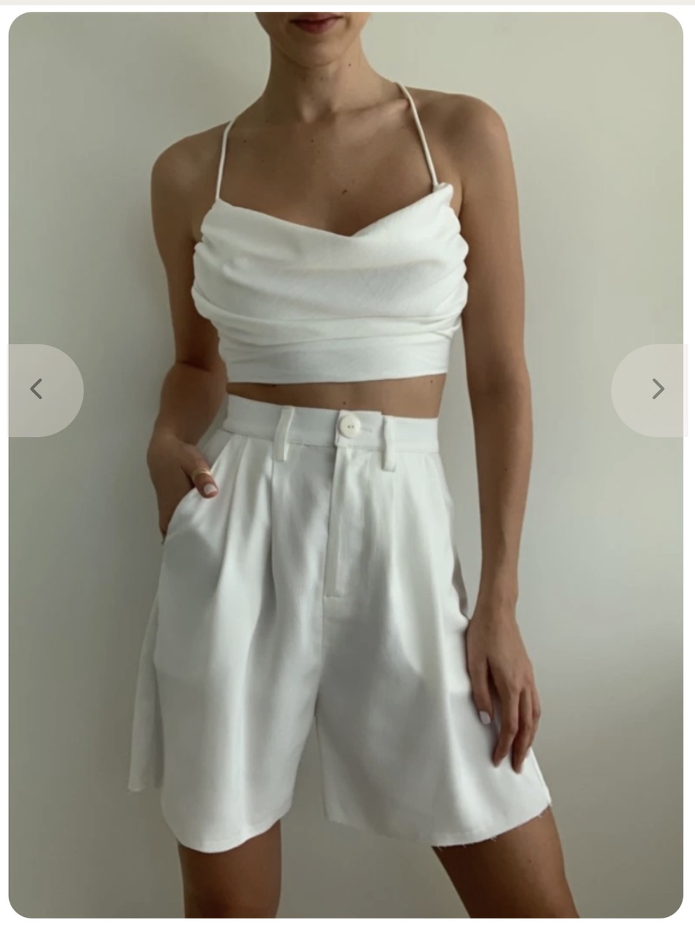 NONchalant White pleated High-Waist Bermuda Shorts Sandi